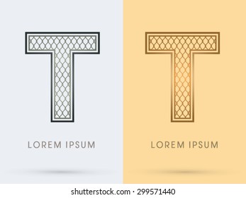 T, Luxury Font, Concept  Gold and Silver, Wire Mesh, steel, net, graphic vector.