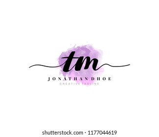 T M Initial watercolor logo on white background. Logo template vector