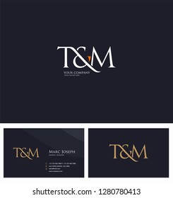 T & M letters Joint logo icon and Business card vector template.