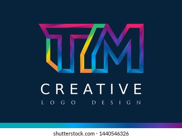 T M Logo. TM Letter Design Vector with Magenta blue and green yellow color
