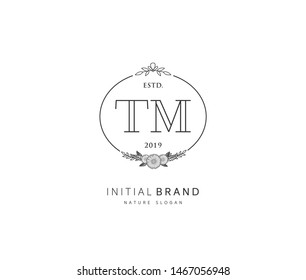 T M TM Beauty vector initial logo, handwriting logo of initial signature, wedding, fashion, jewerly, boutique, floral and botanical with creative template for any company or business.