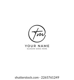 T, M, TM Initial letter handwritten and signature vector logo. Business template in round shape line art