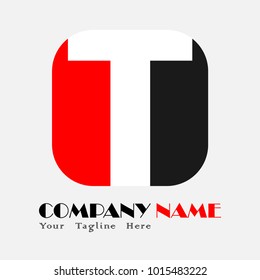 T mark negative space logo, Abstract icon with red and black colour for your company icon.