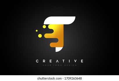 T Melted Golden Letter Logo Design. Creative Golden Fluid Letter Icon Vector Illustration.