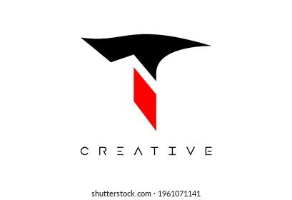 T Modern Letter Logo Design with Creative Look in Black and Red Colors Vector Illustration