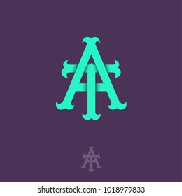 A and T monogram. A and T crossed letters, intertwined letters initials.