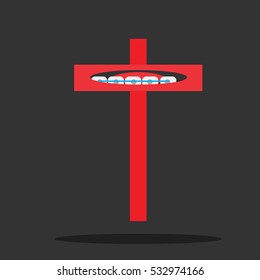 T Mouth symbols.Tooth icon.signs with red dark 
