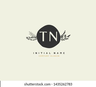 T N TN Beauty vector initial logo, handwriting logo of initial signature, wedding, fashion, jewerly, boutique, floral and botanical with creative template for any company or business.