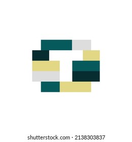 T negative space vector logo with colorful stacked bricks. Logo for initial based company, product, organization, brand, apps, and construction.