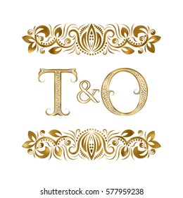 T and O vintage initials logo symbol. The letters are surrounded by ornamental elements. Wedding or business partners monogram in royal style.