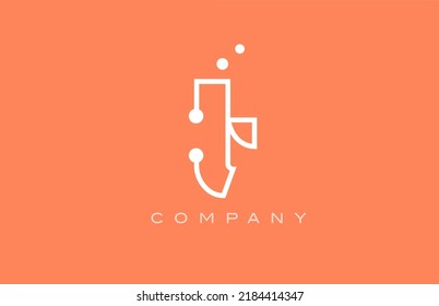 T orange white dot line alphabet letter logo icon design. Creative template for company and business