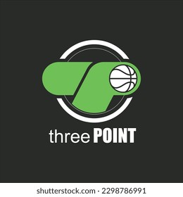 T and P initial logo design template in circle frame and basketball silhouette isolated on black background