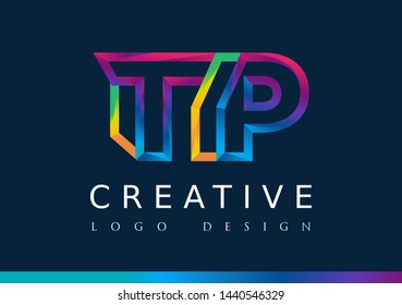 T P Logo. TP Letter Design Vector with Magenta blue and green yellow color