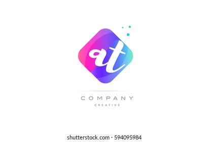 at a t  pink blue rhombus abstract 3d alphabet company letter text logo hand writting written design vector icon template 