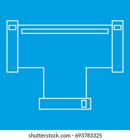 T pipe connection icon blue outline style isolated vector illustration. Thin line sign