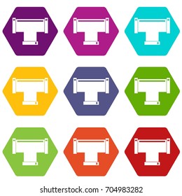 T pipe connection icon set many color hexahedron isolated on white vector illustration