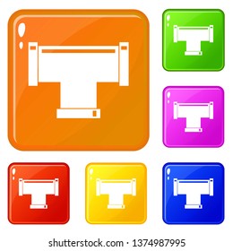 T pipe connection icons set collection vector 6 color isolated on white background