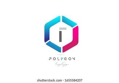 T polygon pink blue icon alphabet letter logo design for business and company. Suitable for a modern logotype