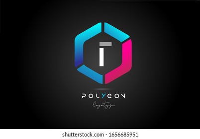 T polygonal polygon blue pink alphabet letter logo icon design for business and company. Suitable for a trendy or stylish logotype