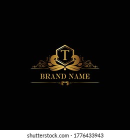 T logotipo de monograma de oro de lujo premium. Logo de la letra T. Logotipo de oro de lujo en monograma.