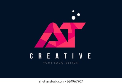 AT A T Purple Letter Logo Design with Low Poly Pink Triangles Concept