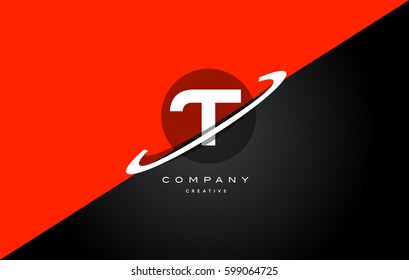 t red black white technology swoosh alphabet company letter logo design vector icon template 