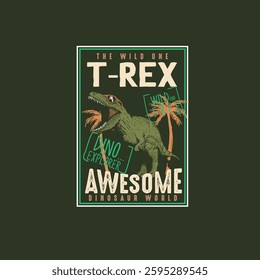 T Rex Awesome dinosaur world sunny dino vector illustration poster