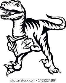 T rex with a book. Dinosaur illustration. Vector image.