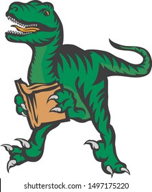 T rex with a book. Dinosaur illustration. Vector image.
