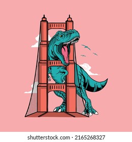 t rex bridge illustration for child shirt or logo