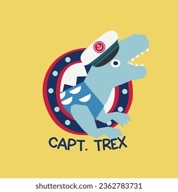 T rex as a Captain on the ocean vector