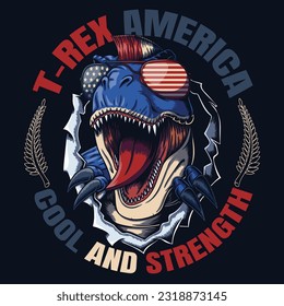 T rex cool wearing accessories america flag vector illustration for your company or brand