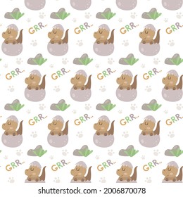 t rex in a cracked egg. Seamless color repeating pattern with Newborn dinosaur. Baby dino patterns for kids textiles, wallpapers, posters and other design