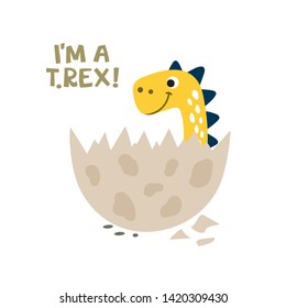 I'm A T. Rex. Cute Dinosaur Vector Illustration.