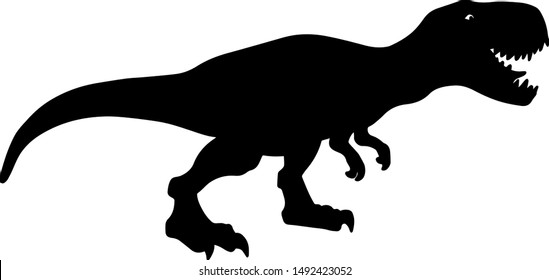 T rex dinosaur, dangerous extinct predator silhouette illustration. Prehistoric creature isolated monochrome clipart. Ancient creature, tyrannosaurus design element. Carnivore jurassic period beast