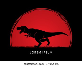 T rex dinosaur designed on sunset graphic vector