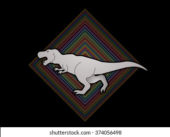 T rex dinosaur designed on colorful square background graphic vector