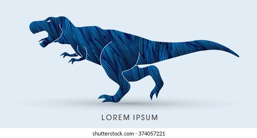 T rex dinosaur designed using blue grunge brush graphic vector
