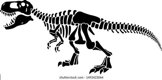 T rex dinosaur skeleton negative space silhouette illustration. Prehistoric creature bones isolated monochrome clipart. Dangerous ancient predator, tyrannosaurus fossil design element - Shutterstock ID 1492423064