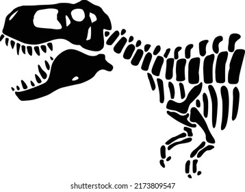 T rex dinosaur skeleton negative space silhouette.Prehistoric creature bones isolated black and white clip art.
Tyrannosaurus paleontology design.