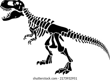 T rex dinosaur skeleton negative space silhouette.Prehistoric creature bones isolated black and white clip art.
Tyrannosaurus paleontology design.