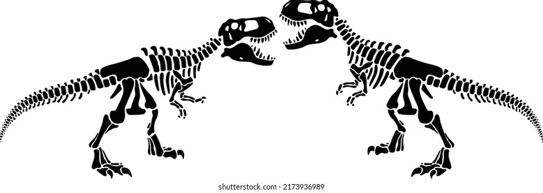  T rex dinosaur skeleton negative space silhouette.Prehistoric creature bones isolated black and white clip art.
Tyrannosaurus paleontology design.