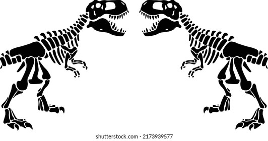 T rex dinosaur skeleton negative space silhouette.Prehistoric creature bones isolated black and white clip art.
Tyrannosaurus paleontology design.