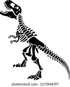 T rex dinosaur skeleton negative space silhouette.Prehistoric creature bones isolated black and white clip art.
Tyrannosaurus paleontology design.