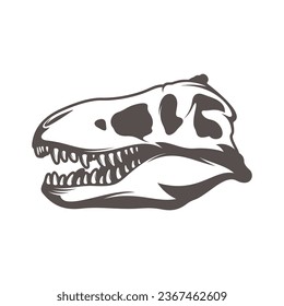 T rex dinosaur skeleton negative space silhouette illustration. Prehistoric creature bones. Dangerous ancient predator. Tyrannosaurus fossil design element