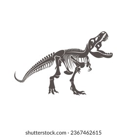 T rex dinosaur skeleton negative space silhouette illustration. Prehistoric creature bones. Dangerous ancient predator. Tyrannosaurus fossil design element