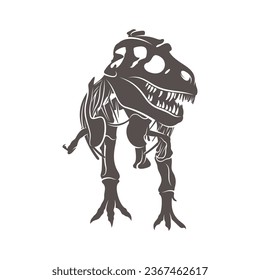 T rex dinosaur skeleton negative space silhouette illustration. Prehistoric creature bones. Dangerous ancient predator. Tyrannosaurus fossil design element