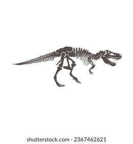 T rex dinosaur skeleton negative space silhouette illustration. Prehistoric creature bones. Dangerous ancient predator. Tyrannosaurus fossil design element