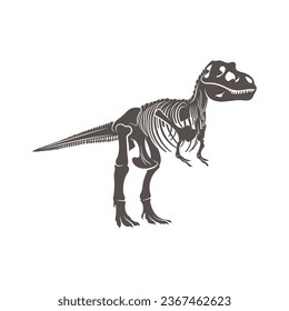 T rex dinosaur skeleton negative space silhouette illustration. Prehistoric creature bones. Dangerous ancient predator. Tyrannosaurus fossil design element