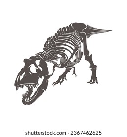 T rex dinosaur skeleton negative space silhouette illustration. Prehistoric creature bones. Dangerous ancient predator. Tyrannosaurus fossil design element